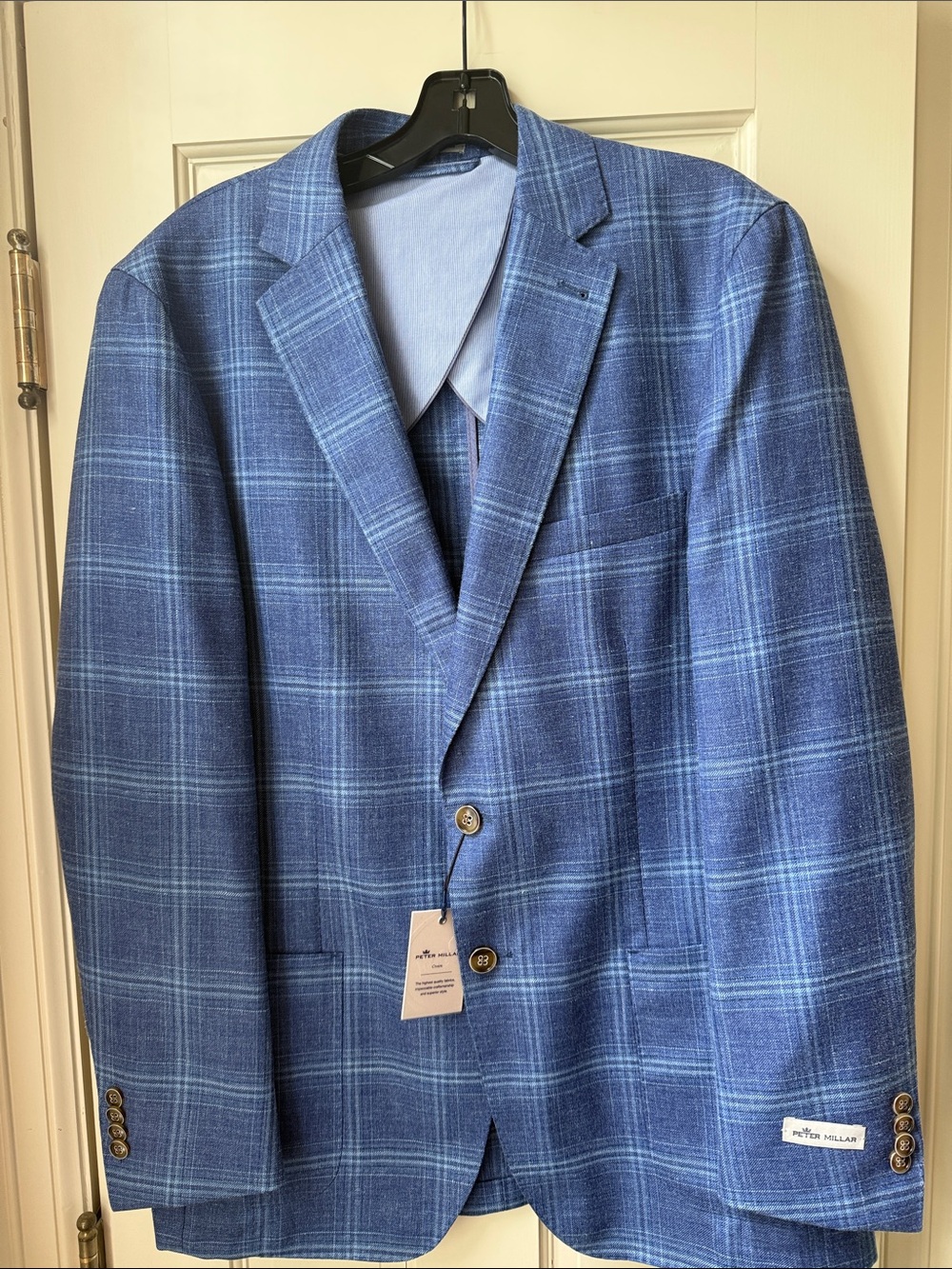 Peter Millar Blue Plaid Sport Coat with Light-Blue Overcheck